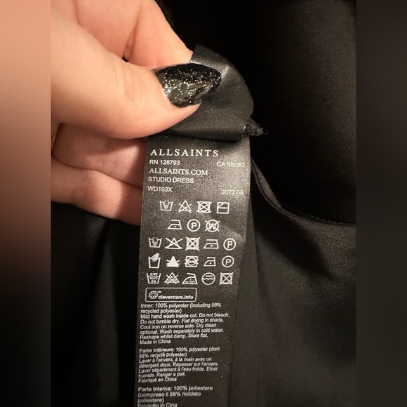 AllSaints Studio One-Shoulder Maxi Slip Slit Dress Black Size Large - Picture 8 of 8